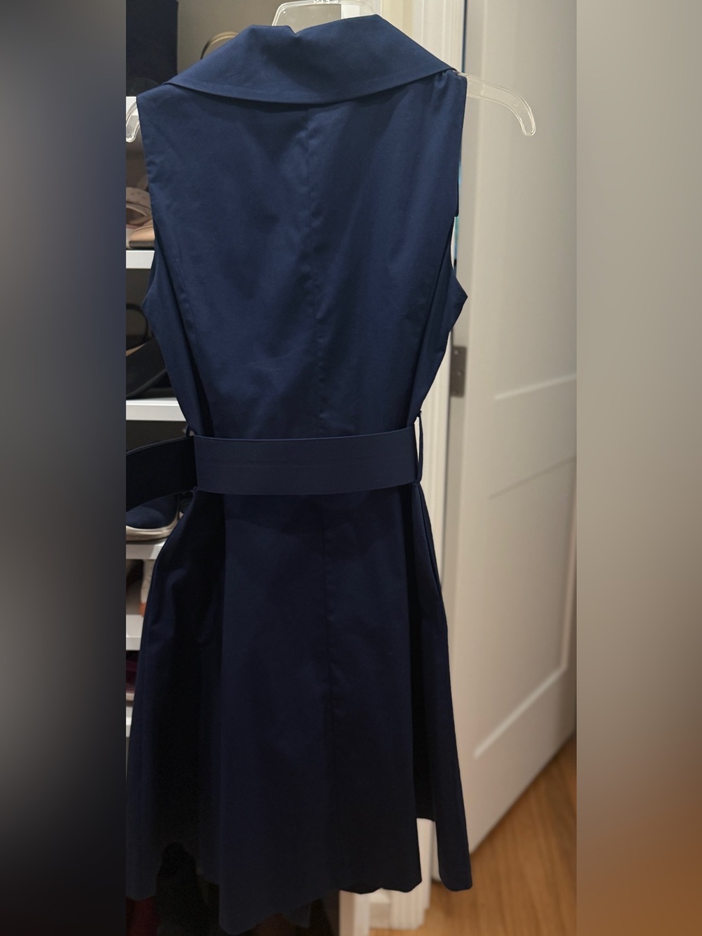 Navy Mariella Rosati Dress Cotton Sz L Belted Wrap Style Made In Italy - Picture 4 of 14